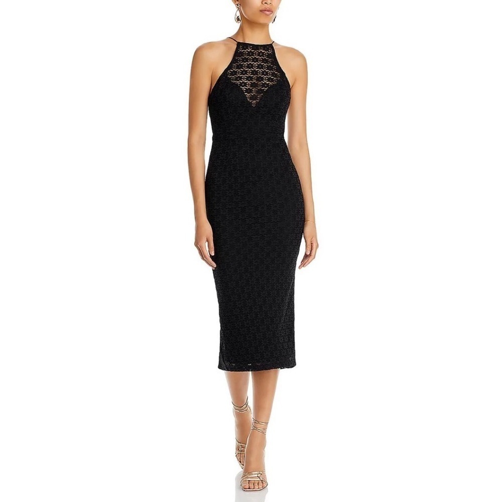 NWT Bardot Womens Lacy Short Midi Dress Black Size 8